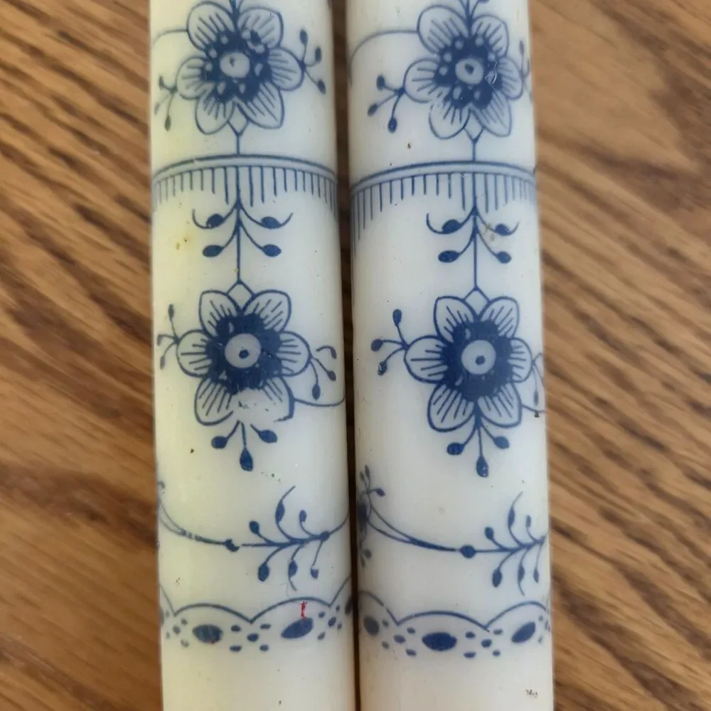 Vintage Kunstindustrien Denmark Royal Taper Candles - Blue Fluted Pattern (Pair)